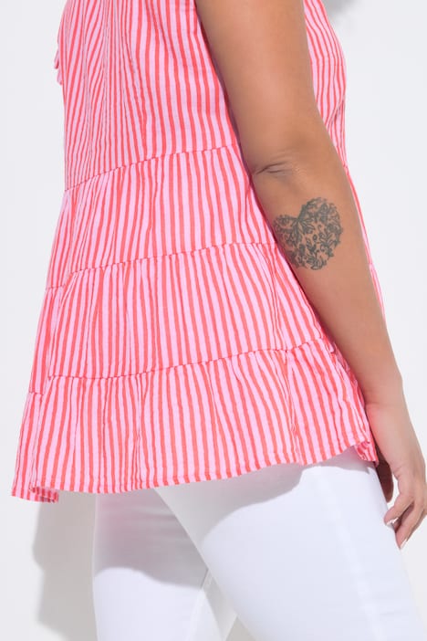 Musselinbluse, A-form, striber, ærmeflæser, flæser