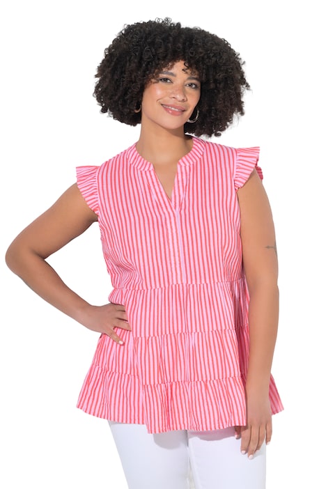 Mušelínová halenka, áčkový střih, pruhy, volánky na rukávech, volány