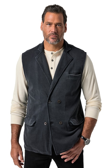 Vesta z teplákoviny s klopami, zapínáním na knoflíky, náprsní kapsou, až do velikosti 8 XL