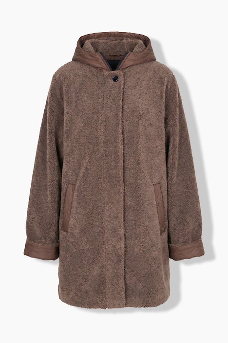 Jacke, Teddyfleece, Kapuze, Stepp-Details