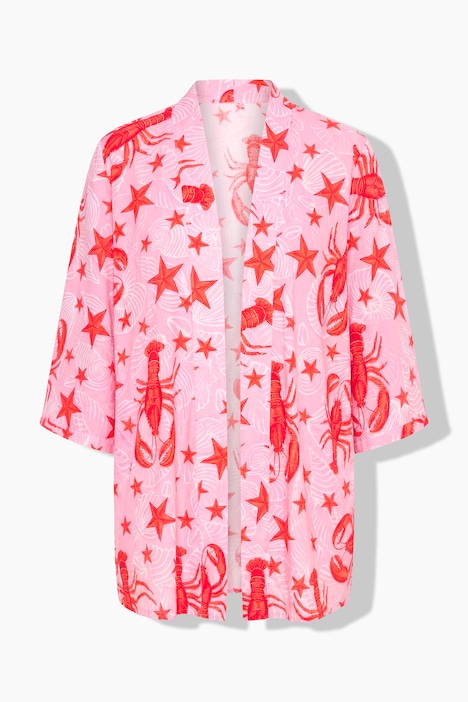 Kimono, hummer-mønster, åpen jakke, 3/4-ermer