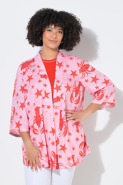 Kimono, hummer-mønster, åpen jakke, 3/4-ermer