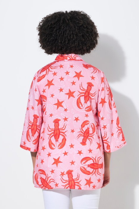 Kimono, hummer-mønster, åpen jakke, 3/4-ermer
