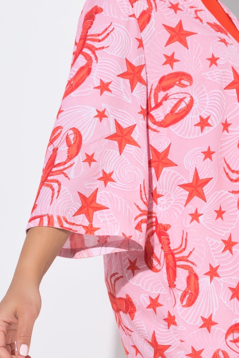 Kimono, hummer-mønster, åpen jakke, 3/4-ermer