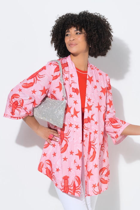 Kimono, hummerikuosi, avomallinen takki, 3/4-hihat