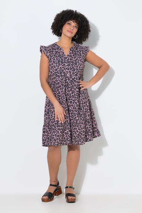 Mousseline jurk, A-lijn, leomotief, mouwen met ruche