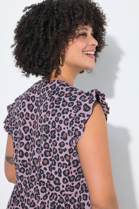 Mousseline jurk, A-lijn, leomotief, mouwen met ruche