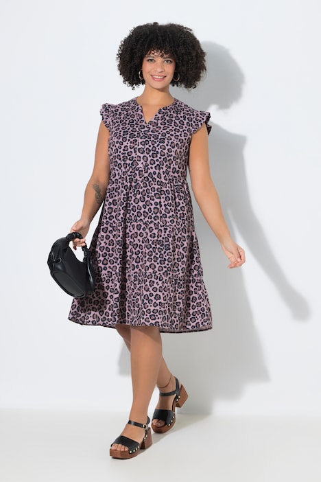 Mousseline jurk, A-lijn, leomotief, mouwen met ruche