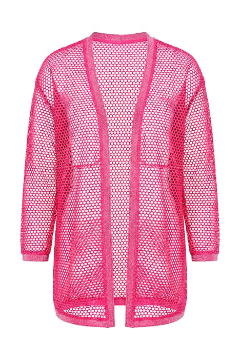 Kardigan z dírkovaného úpletu, ležérní střih, otevřený design, třpytivý efekt