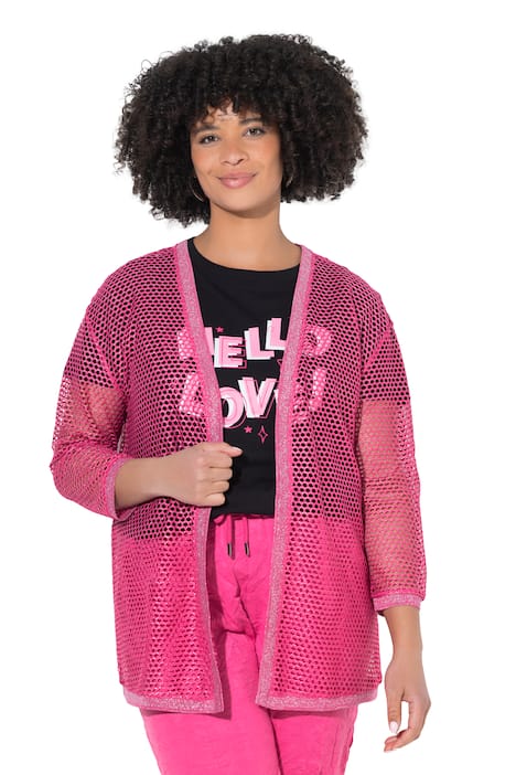 Kardigan z dírkovaného úpletu, ležérní střih, otevřený design, třpytivý efekt