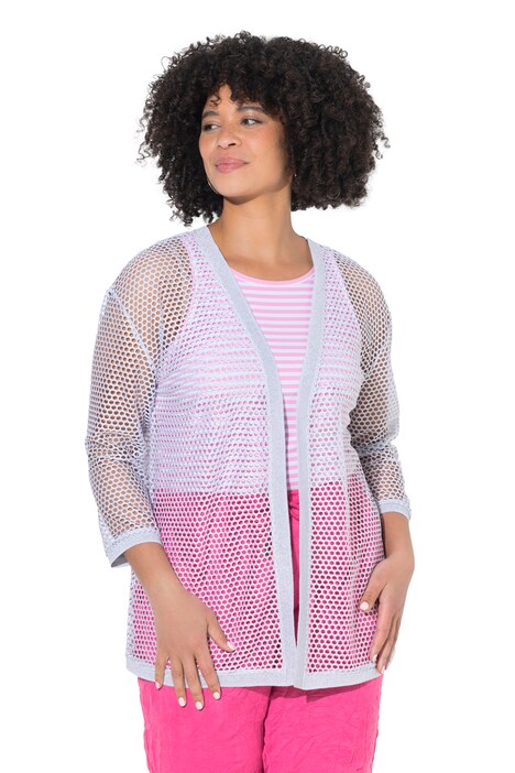 Kardigan z dírkovaného úpletu, ležérní střih, otevřený design, třpytivý efekt