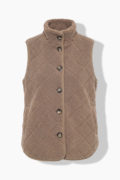 Weste, Teddyfleece, Rhombenmuster, Stehkragen, ärmellos