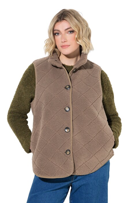 Weste, Teddyfleece, Rhombenmuster, Stehkragen, ärmellos