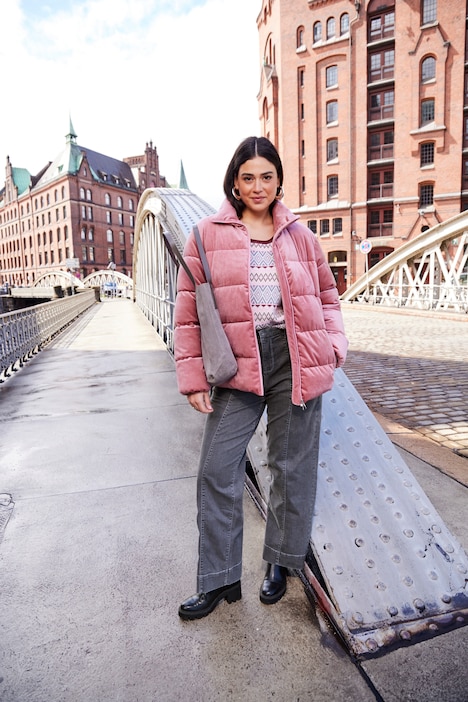 Cord-Steppjacke, Stehkragen, Reißverschlusstaschen