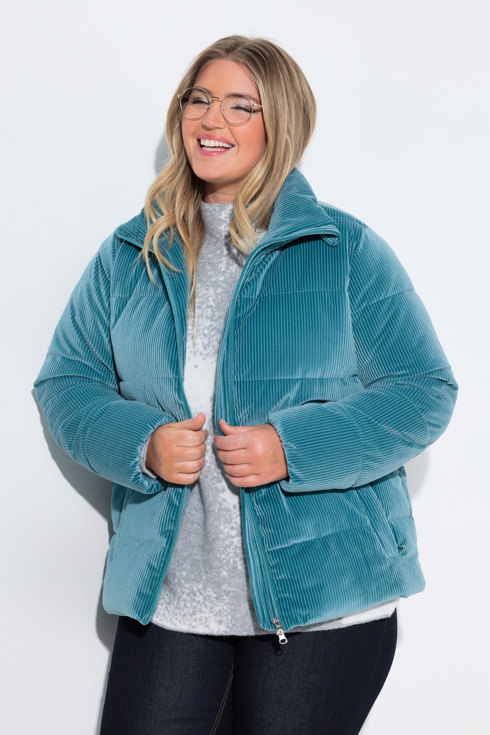 Cord-Steppjacke, Stehkragen, Reissverschlusstaschen
