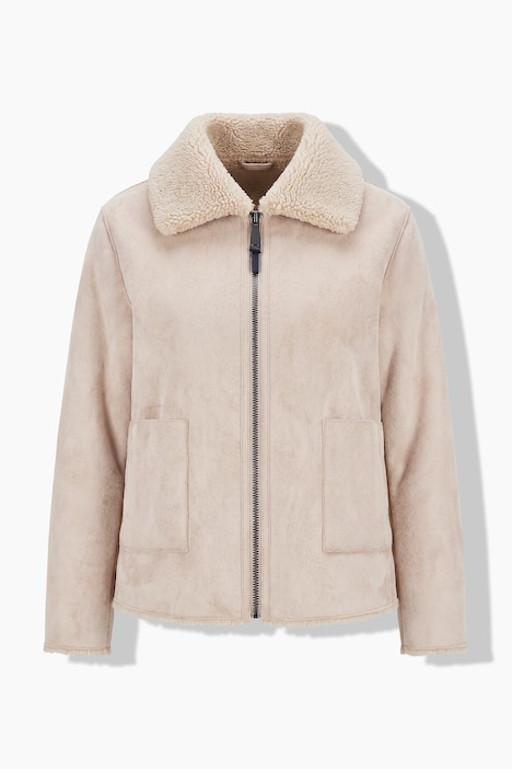 Veste réversible, polaire bouclée/simili cuir, col chemise et manches longues