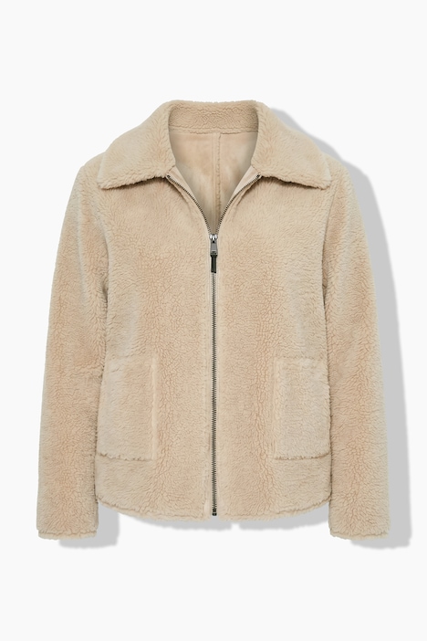 Veste réversible, polaire bouclée/simili cuir, col chemise et manches longues