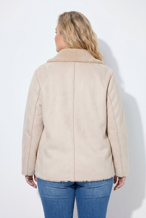 Veste réversible, polaire bouclée/simili cuir, col chemise et manches longues