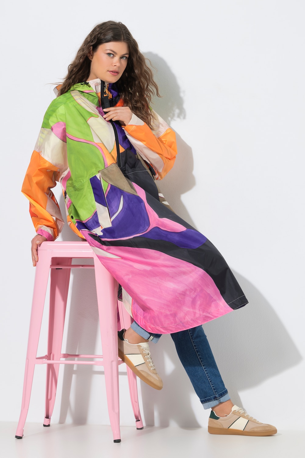 Functionele regencape, unisex, print, capuchon