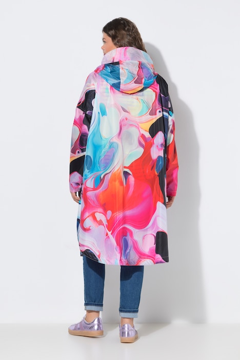 Functionele regencape, unisex, print, capuchon