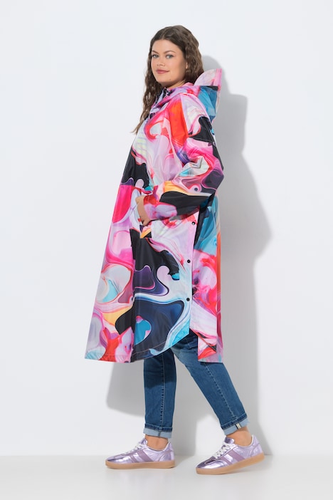Functionele regencape, unisex, print, capuchon