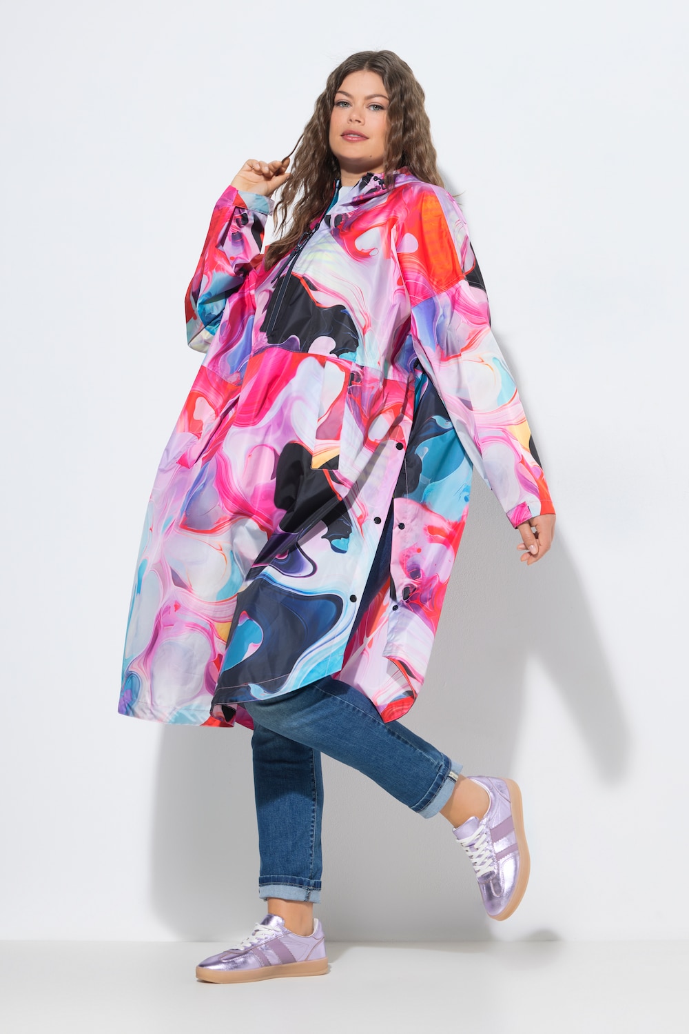 Functionele regencape, unisex, print, capuchon