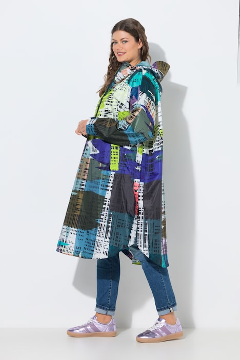 Functionele regencape, unisex, print, capuchon