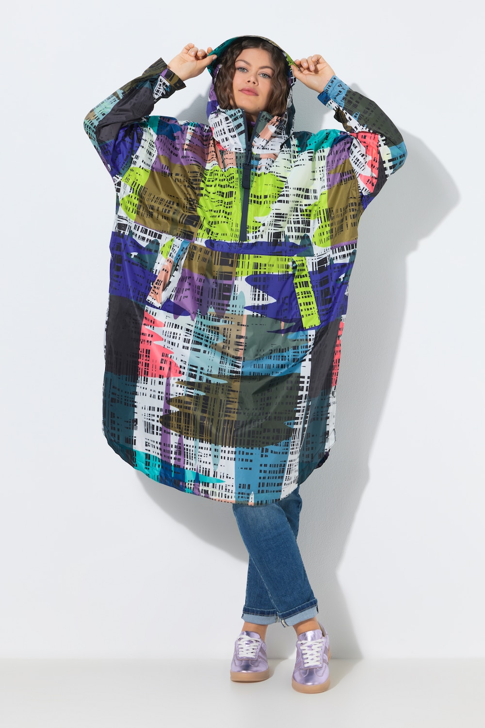 Functionele regencape, unisex, print, capuchon