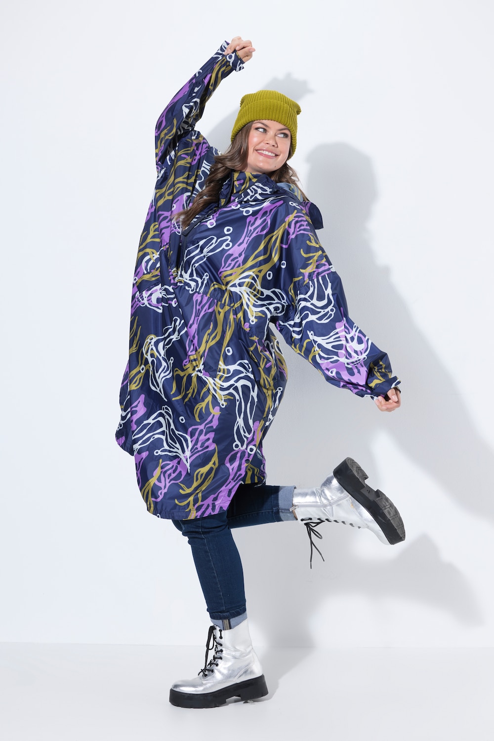 Funksjonell regncape, unisex, trykk, hette