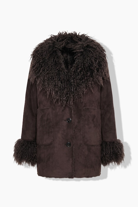 Suede-Jacke, Veloursleder-Optik, A-Linie, Reverskragen