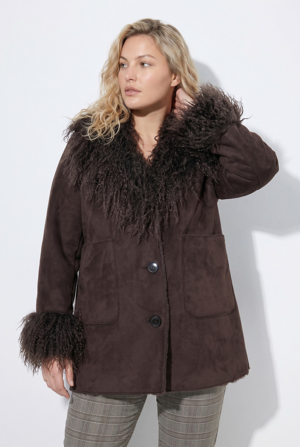 Suede-Jacke, Veloursleder-Optik, A-Linie, Reverskragen