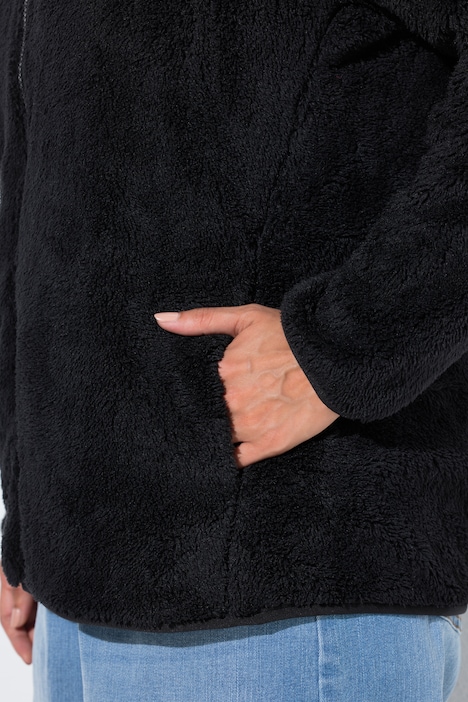 Fleecejacke, Teddyfleece, Stehkragen, Langarm