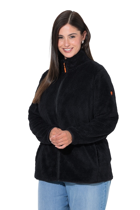 Fleecejacke, Teddyfleece, Stehkragen, Langarm
