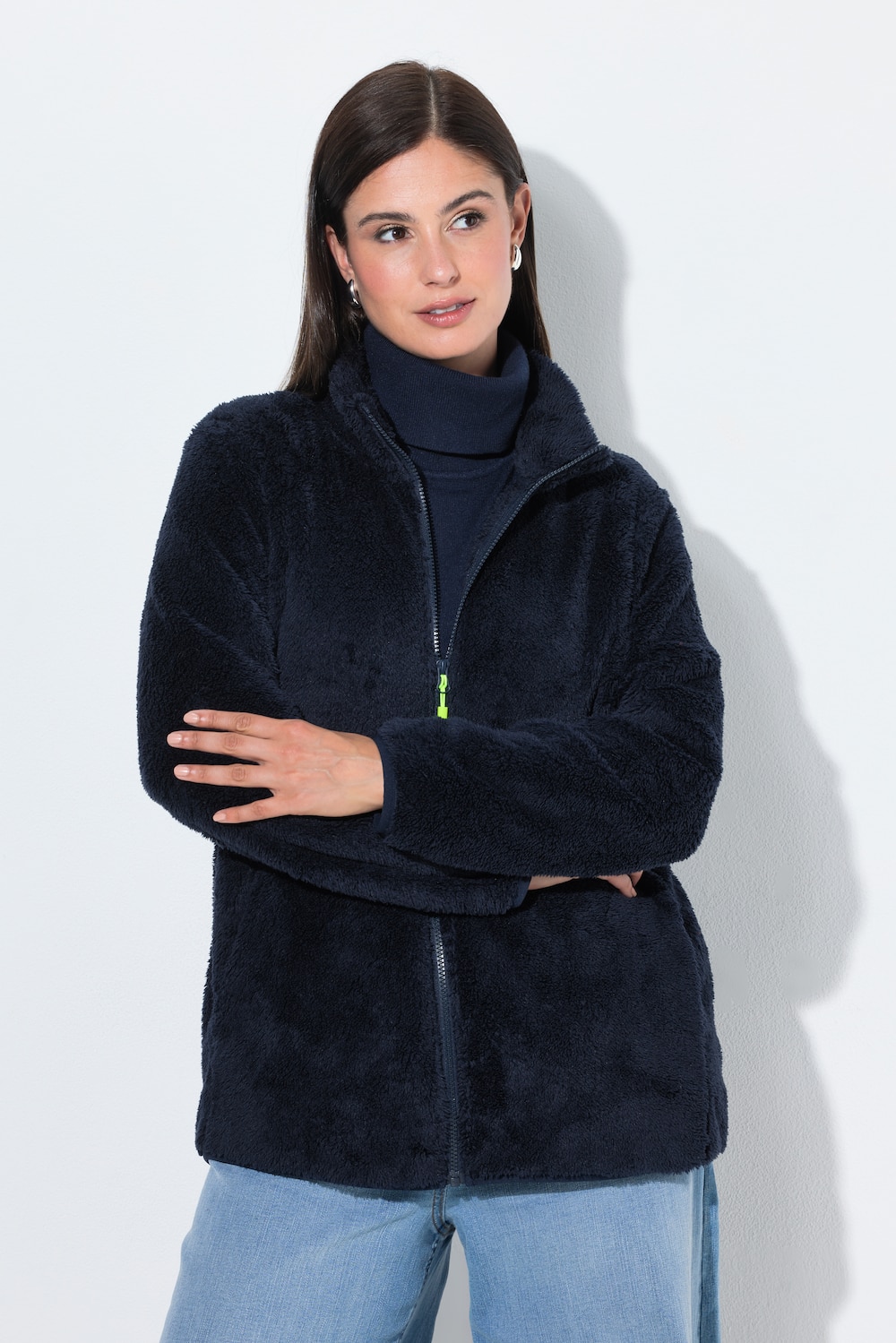 Fleecejacke, Teddyfleece, Stehkragen, Langarm