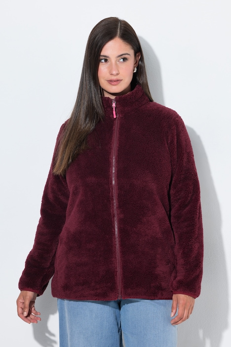 Fleecejacke, Teddyfleece, Stehkragen, Langarm