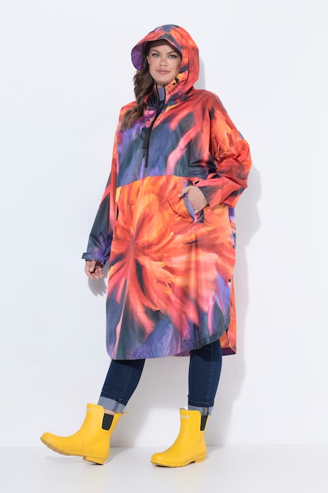Functionele regencape, unisex, print, capuchon