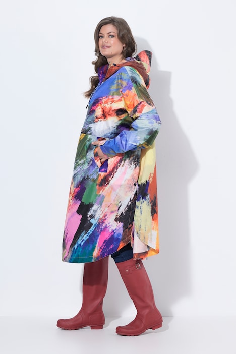 Functionele regencape, unisex, print, capuchon
