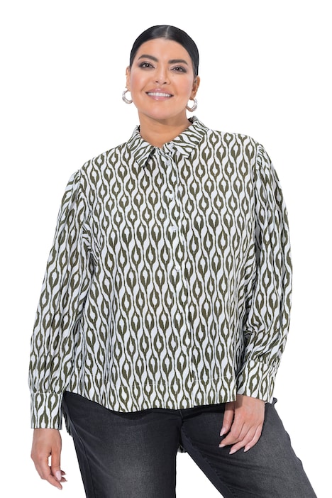 Bluse, bedruckt, Oversized, Hemdkragen, Langarm