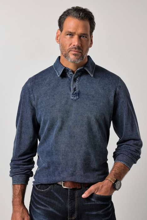 Langarm-Poloshirt, Piqué, Indigo-Färbung, bis 8 XL