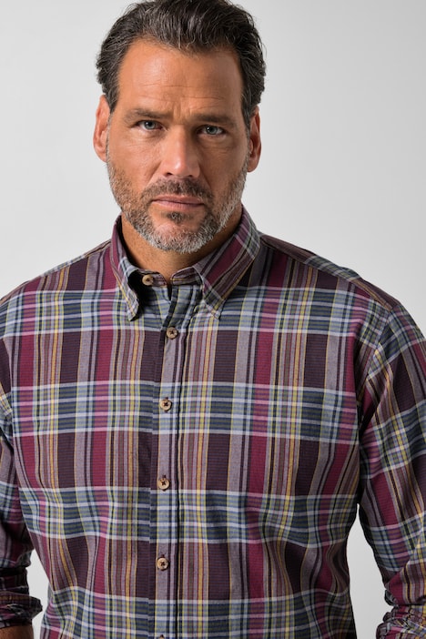 Ternet skjorte, langærmet, skjult button-down krave, moderne pasform, op til 8 XL