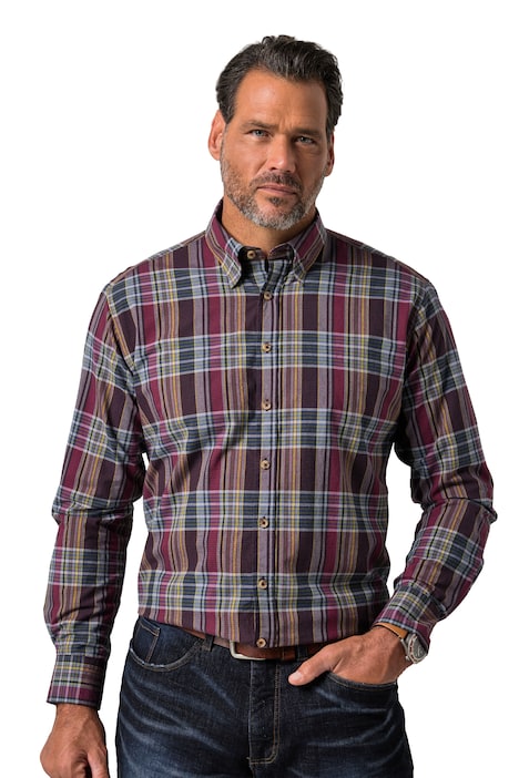 Kostkovaná košile, dlouhé rukávy, moderní střih, přehnutý košilový límec s knoflíky, do vel. 8XL
