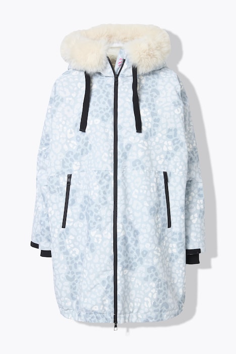 Funktionsmantel, oversized, Teddyfutter, Kapuze, 2-Wege-Zipper