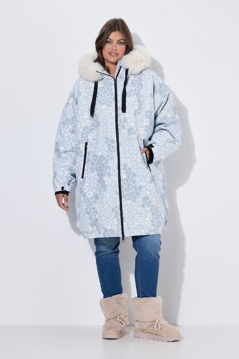 Funktionsmantel, oversized, Teddyfutter, Kapuze, 2-Wege-Zipper