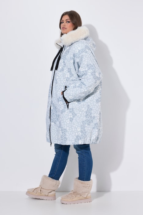 Funktionsmantel, oversized, Teddyfutter, Kapuze, 2-Wege-Zipper