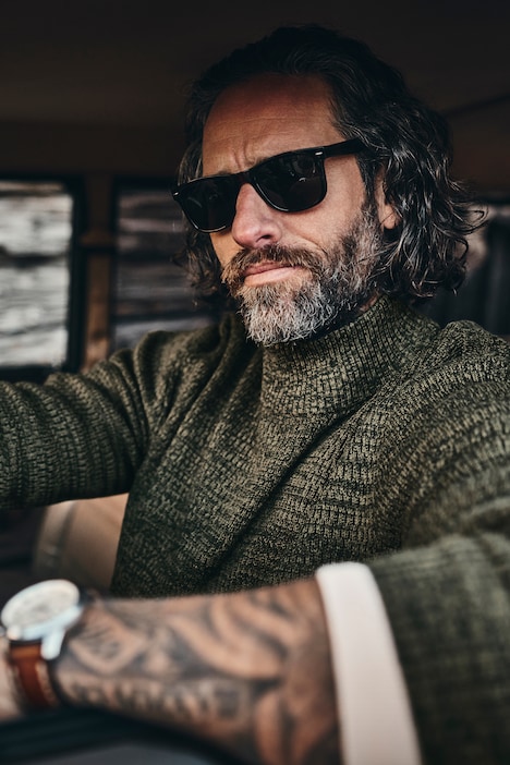Jumper, tofarvet grovstrik, ståkrave, op til str. 7XL