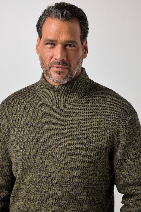 Jumper, tofarvet grovstrik, ståkrave, op til str. 7XL