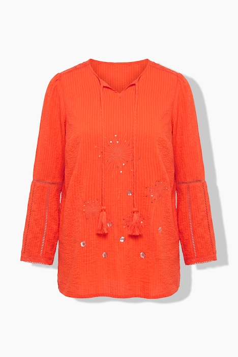 Bluse, A-Linie, Pailletten-Stickerei, Langarm