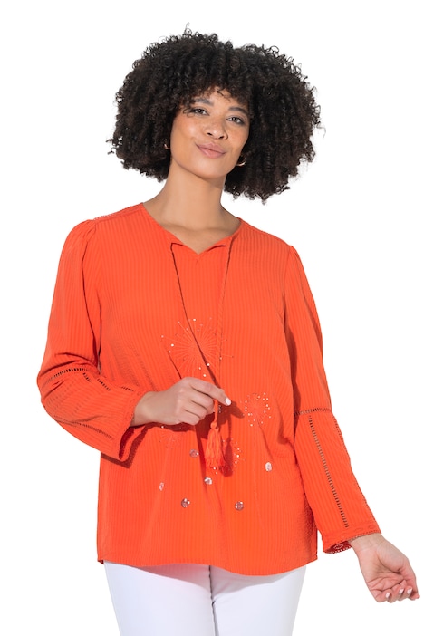 Halenka, áčkový střih, výšivka s flitry, dlouhé rukávy