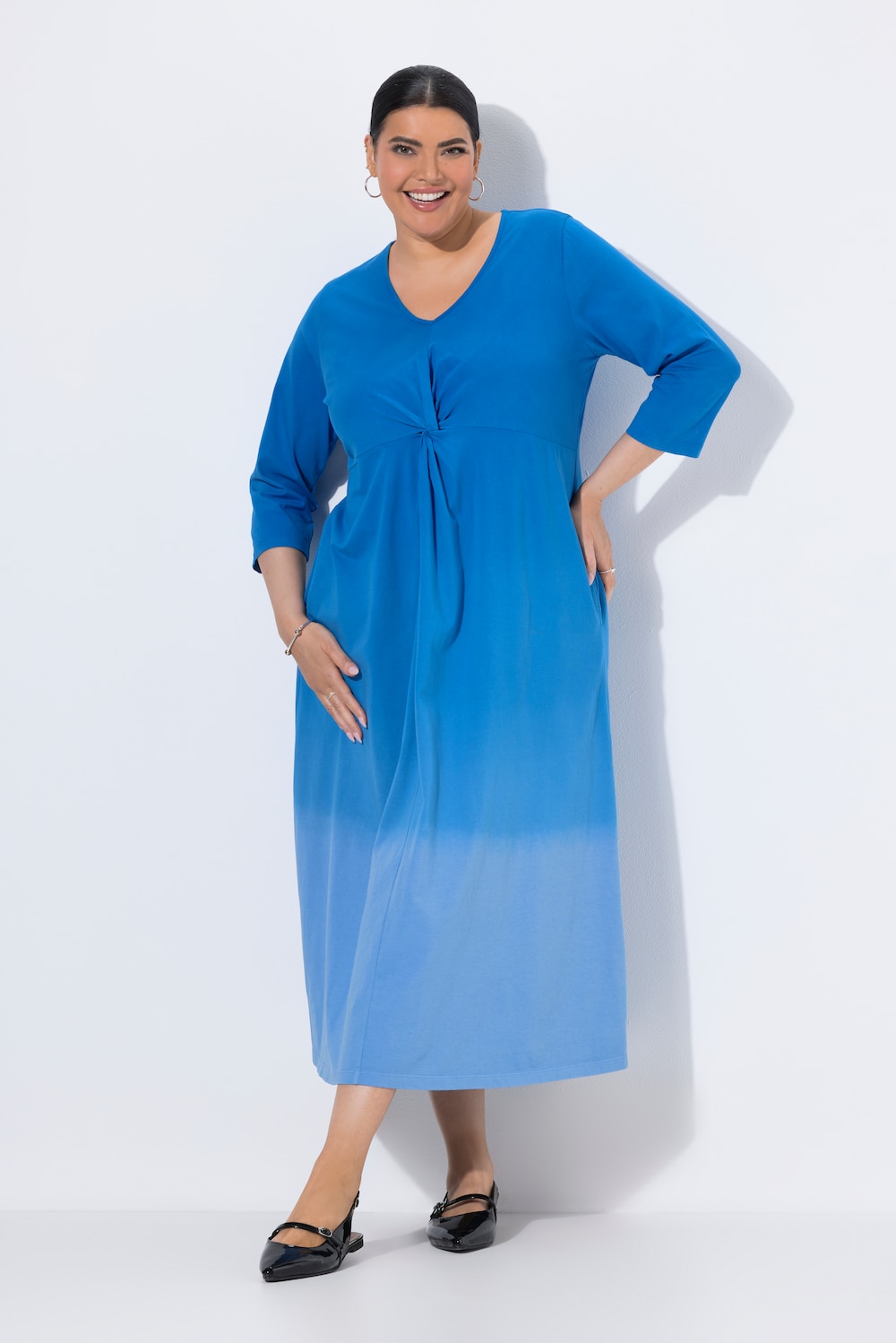 Jerseykleid, Batikmuster, A-Linie, V-Ausschnitt, 3/4-Arm
