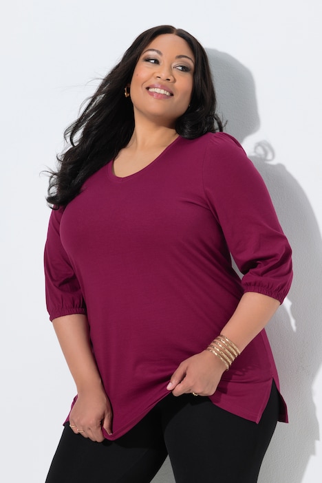 Longshirt, Puffärmel, V-Ausschnitt, 3/4-Arm